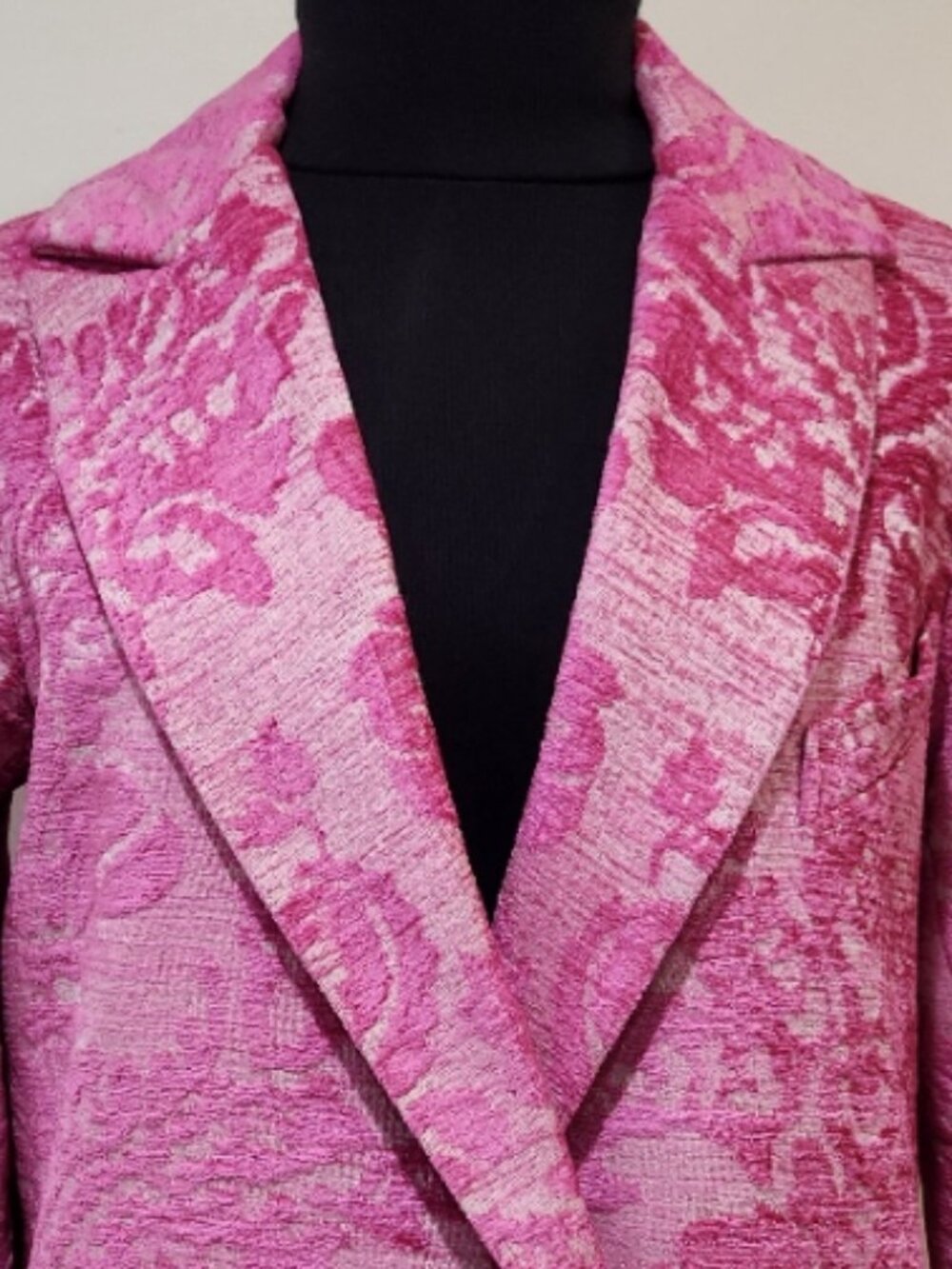 🦋🔥💋UBER GORGE!💋🦋🔥70's Inspired Pink Floral Jacquard Tapestry Trench Coat - Picture 7 of 16